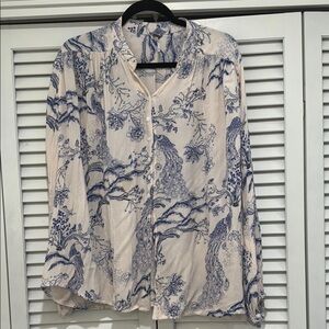 Women's Blue and Cream Printed Top